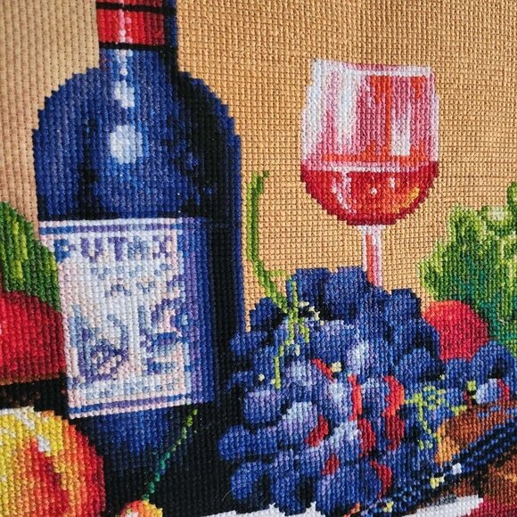 Hand Embroidered Fruit Banquet Needlepoint Stitched Canvas Tapestry Handmade - Picture 4 of 9